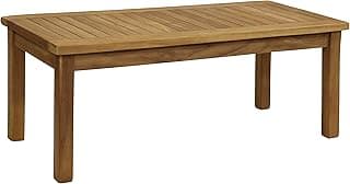 Sunnydaze 45-Inch Solid Teak Rectangular Outdoor Coffee Table - Patio Coffee Table for Outside - Light Brown Wood Stain Finish