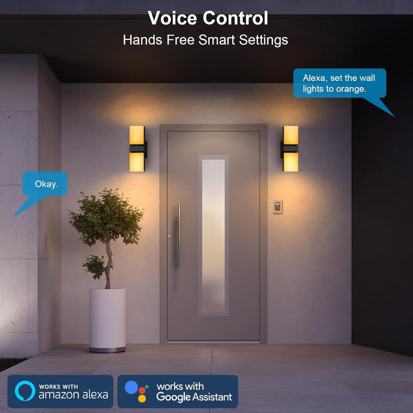 XMCOSY+ Outdoor Wall Lights, 1400LM Smart RGBCW Porch Lights Outdoor Exterior House LED Wall Lighting, WiFi APP Control, Compatible with Alexa, Adjustable Dual-Head IP65 Waterproof Wall Sconces (2PK)