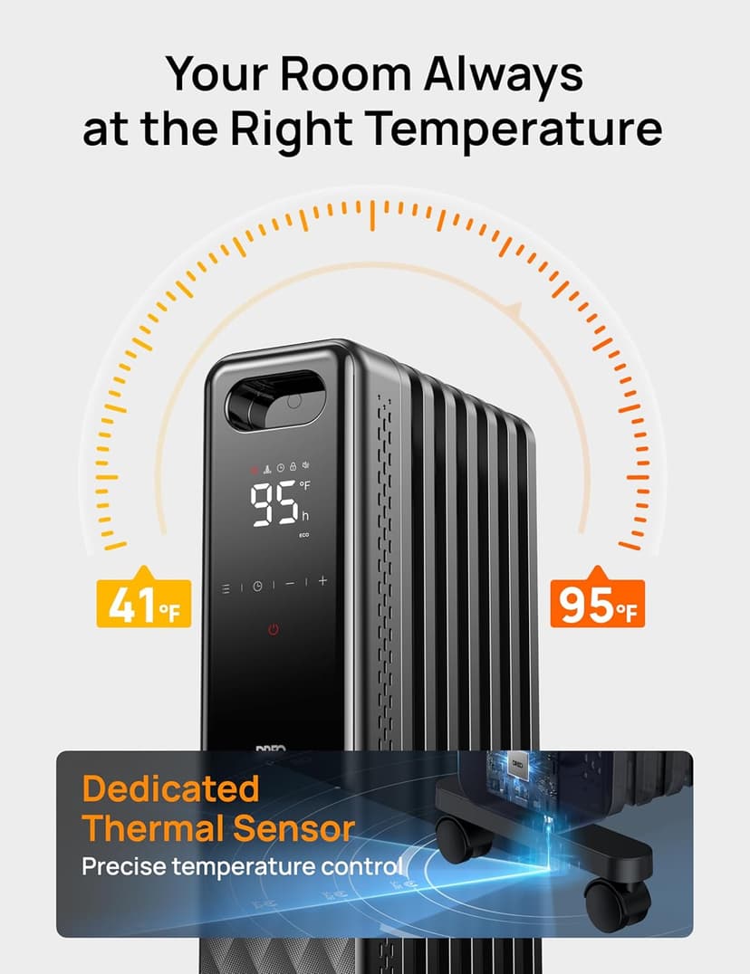 Dreo Oil Filled Radiator, Electric Radiant Heaters for indoor use Large Room with Remote Control, Child Lock, 4 Modes, Overheat & Tip-Over Protection, 24h Timer, Digital Thermostat, Quiet, 1500W