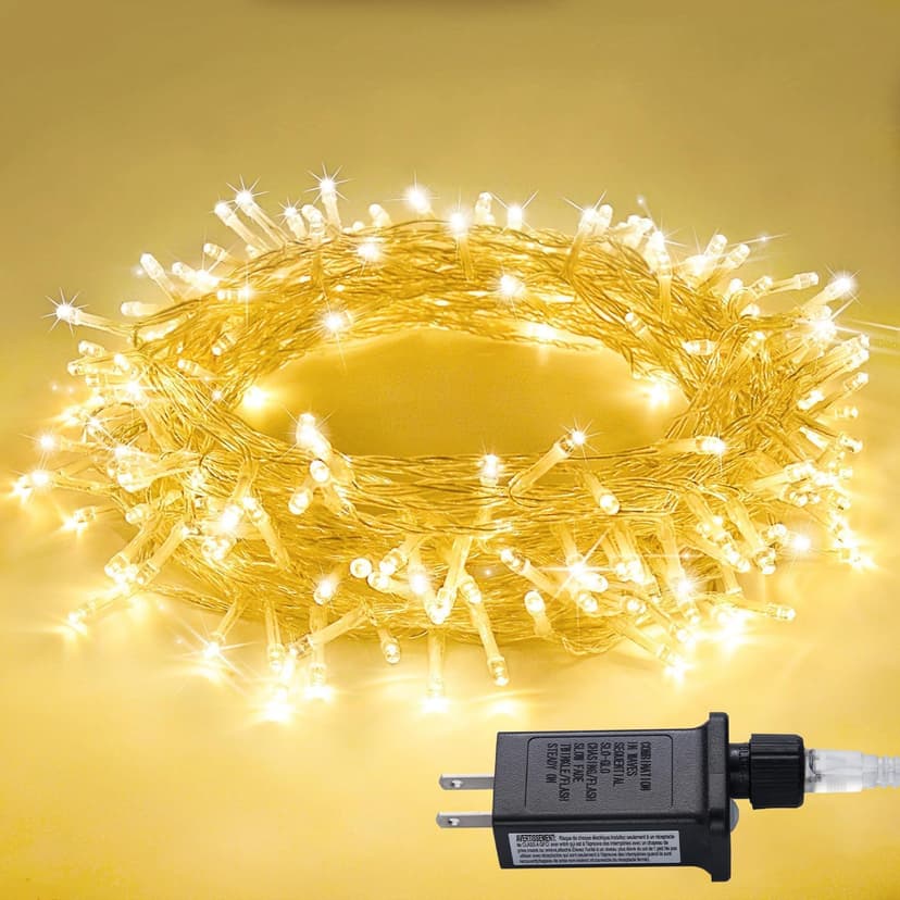 JMEXSUSS Connectable Warm White String Lights Indoor, 8 Modes Christmas Light Plug in Fairy String Lights for Bedroom, 33ft 100 LED Twinkle Lights Outdoor for Christmas Tree Decor