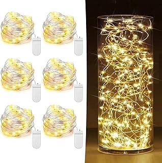 6 Pack Fairy Lights Battery Operated 7ft 20 LED Mini String Lights Twinkle Lights Silver Wire Firefly Starry Lights for Mason Jars Wedding Party Christmas Centerpiece Table Decorations, Warm White