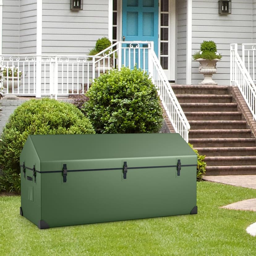 S AFSTAR 174 Gallon Waterproof Outdoor Storage Box, Outdoor Tarpaulin Deck Box with Ventilated Window, Corner Protector, Adjustable Snap, Patio Storage Box for Poolside, Garden, Yard