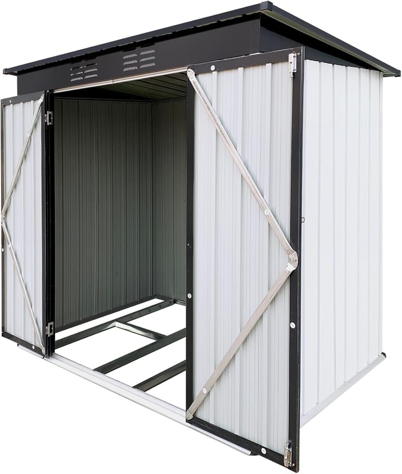 6×4Ft Outdoor Storage Shed Metal Storage Shed with Flat Roof, Weatherproof Heavy Duty Tool Shed for Backyard & Garden Equipment, Black-White