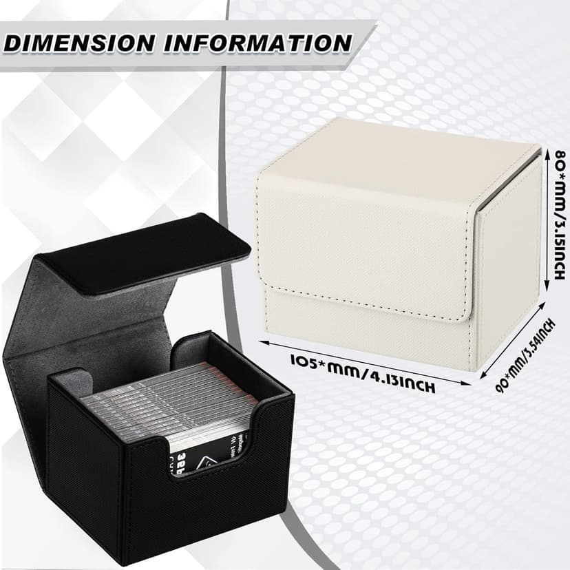 Weewooday 2 Boxes Leather Deck Card Boxes Large Size Fit 100 Plus Sleeved Cards Deck Game for Collectible Playing Compatible with Mtg Tcg(Horizontal,Black, White)