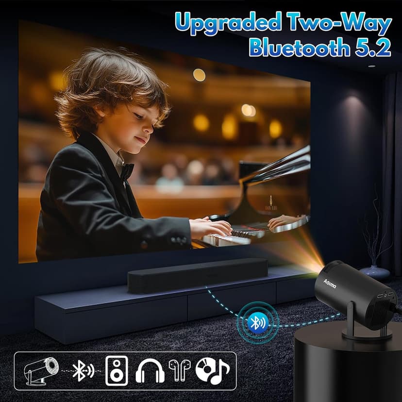 [Built-in Apps] Projector 1080P FHD 4K Support, Smart Projector with WiFi 6 and Bluetooth, Auto Keystone, Stereo Speaker, Compatible with HDMI/TV Stick/USB/Laptop, Portable Projector, Black