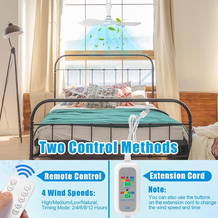 Solar Ceiling Fan Kit 16.5'', 15w Monocrystalline Solar Panel USB Hanging Ceiling Fan with Remote Control Timing Small Panel Kit for Patio Camping Tent Chicken Coop Greenhouse Shed