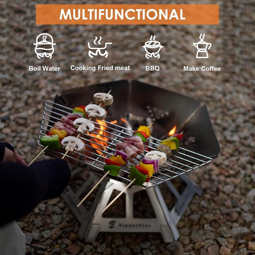 Foldable Portable Fire Pit,Stainless Steel Fire Pits with Charcoal Grill Net and Storage Bag,Camping Fire Pit Grill for Patio Outdoor Barbecue Campfire Bonfire