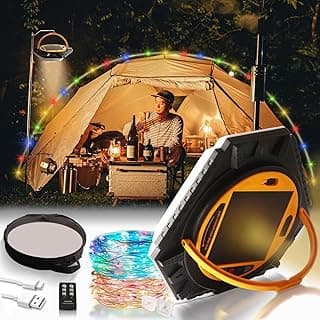 Camping String Lights & Lanterns,49.2 ft 4500mAh Rechargeable Solar Camping Fairy Lights with 8 Lighting Modes, IPX4 Waterproof Retractable Tent String Lights with Remote Control&Storage Bag