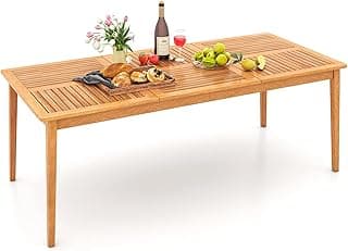 Tangkula 8-Person Outdoor Acacia Wood Dining Table, 79” x 35” Rectangular Bistro Table with 1.96” Umbrella Hole, Outdoor Patio Table for Deck, Garden, Poolside and Backyard, Natural