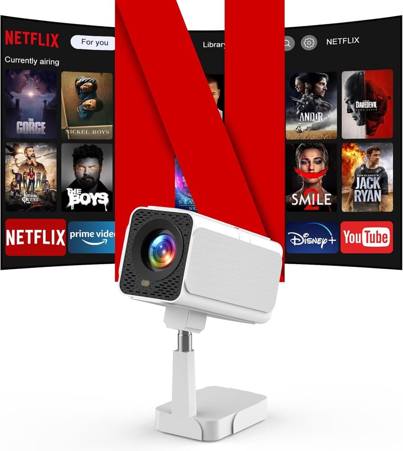 [Netflix-Licensed/Telescopic Stand] PANSEBA Smart Projector with WiFi and Bluetooth, Auto Keystone Mini Projector,4K Support Outdoor Movie Projector with Zoom, Home Theater Projector for Phone