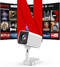 [Netflix-Licensed/Telescopic Stand] PANSEBA Smart Projector with WiFi and Bluetooth, Auto Keystone Mini Projector,4K Support Outdoor Movie Projector with Zoom, Home Theater Projector for Phone