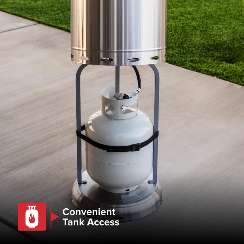 Nexgrill Sundara 92" Stainless Steel Outdoor Patio Heater, 48,000 BTUs, 2 Wheel Transport, Electronic Ignition, Easy Tank Access, Control Knob, Propane Heater for Porch, Garden, Backyard - 920-01001
