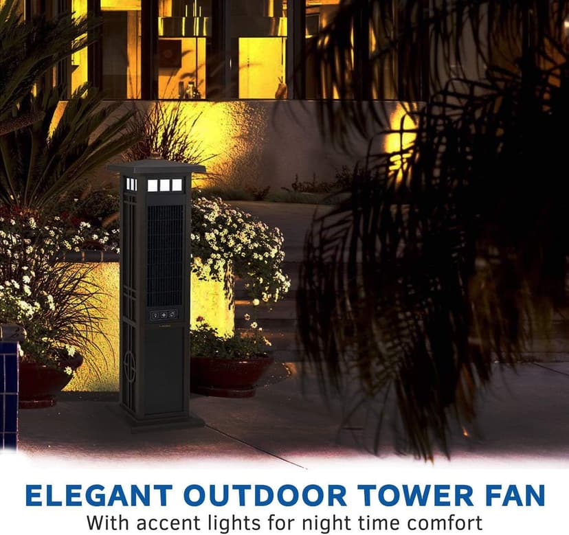 Lasko 4890 Elegant Living Fan with Remote Control-Features Accent Lighting and Widespread Oscillation-Perfect for Outdoor Patios, Decks, or Balconies, Brown