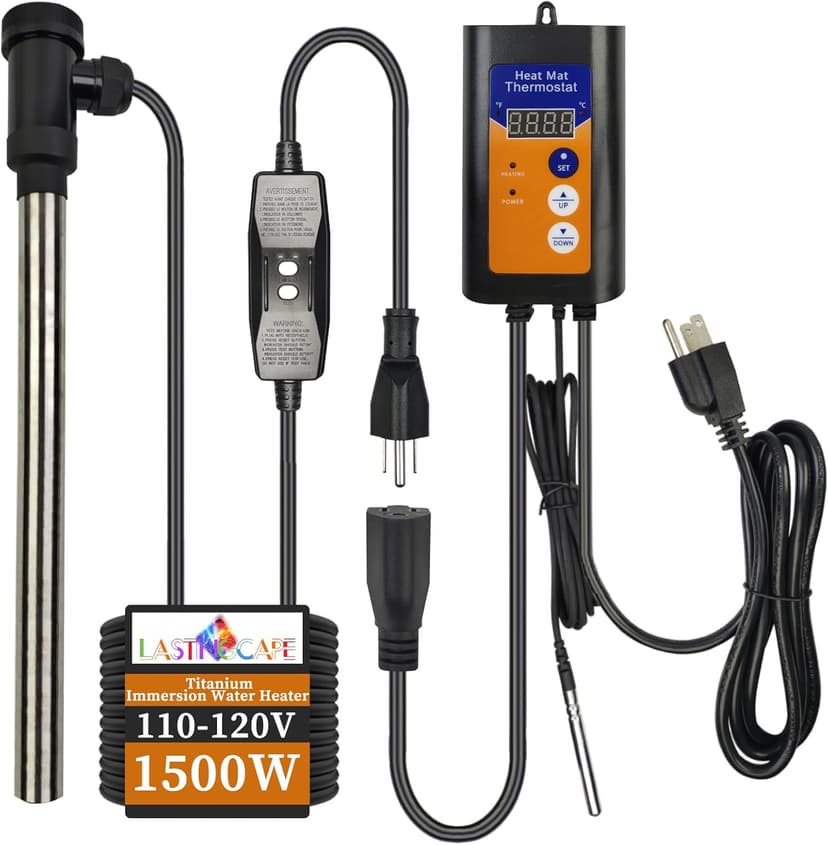 1500W Titanium Fully Submersible, Portable Electric Hot Tub immersion Water Heater with Thermostat, GFCI Leakage protection for pool, Bathtubs, Buckets, baptistry, Saltwater Most of Liquid