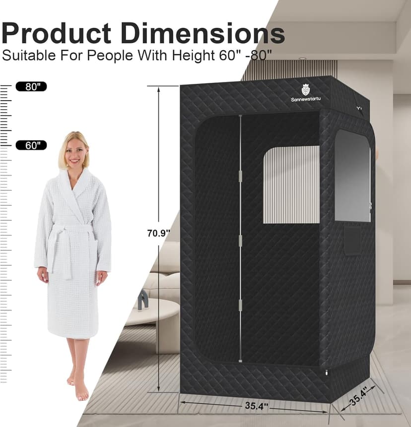 Portable Home Spa - Person Steam Sauna Tent with Quick Heat (1600W), Smart Remote & Leak-Proof Design - Sauna Box with FCC Certified Relaxation in 10 Minutes, (70.9"x 35.4"x 35.4")