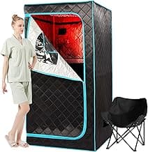 Portable Infrared Sauna for 1 Person, Red Light Therapy Full Size Home Sauna Box with Premium Dry Heating, Remote Temperature Control, Heated Foot Pad & Reinforced Folding Chair