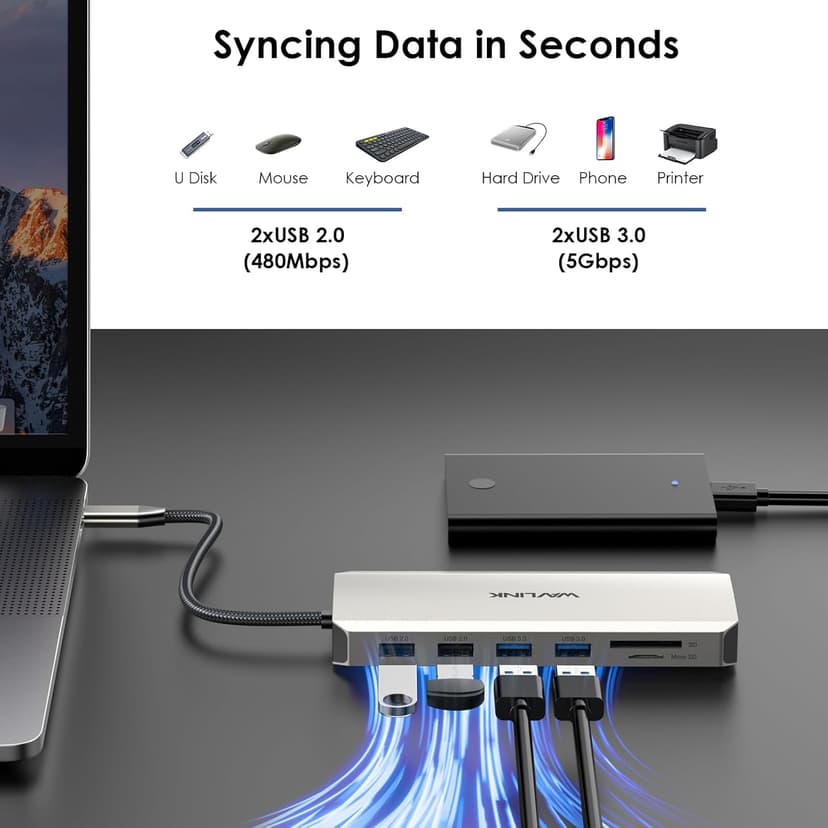 WAVLINK USB C Docking Station - Dual Monitor, Triple Display, 2 HDMI, DisplayPort, PD Charging, Ethernet, 5 USB, SD/TF Card Reader, Audio for MacBook, Dell, HP, Lenovo, Surface
