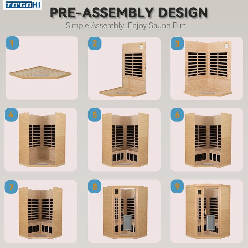 2-3 Person Corner Sauna, Infrared Saunas for Home, Chromotherapy, Canadian Hemlock Sauna, Indoor Sauna with Red Light Therapy