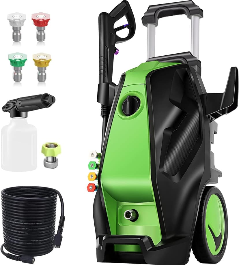 Electric Pressure Washer, 5000PSI 4.0GPM Heavy Duty Power Washer with 33 FT Extension Hose, 4 Quick Connect Nozzles and Foam Cannon for Cars/Fences/Driveways/Patios/Home Cleaning, Green