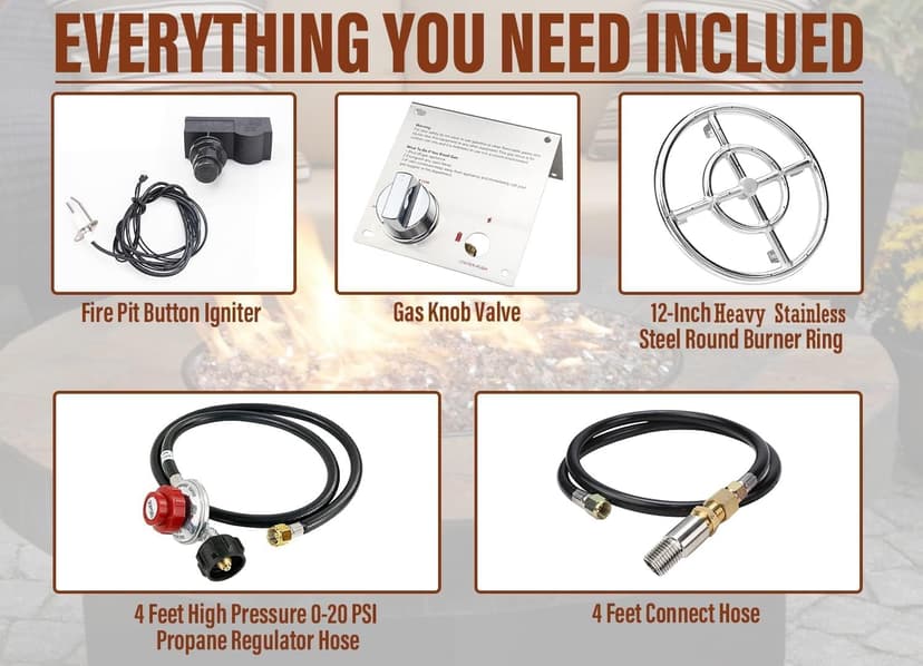 Uniflasy 12" Fire Pit Ring Burner Kit, Stainless Steel Propane Gas Firepit Ring Kit with Spark Ignition, Control Knob and Propane Hose Installation Kit for Indoor&Outdoor Fireplaces DIY Burner Kit