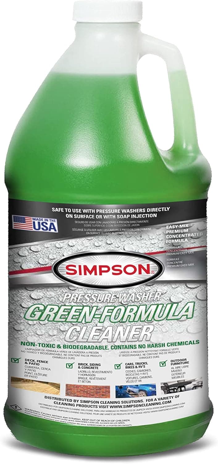 Simpson Cleaning 88283 Cleaner, Concentrated Soap Solution for Pressure Washers and Spray Bottles, Use on Concrete, Vinyl Siding, Appliances, Windows, Cars, Fences, Decks, Green, 1 Gallon