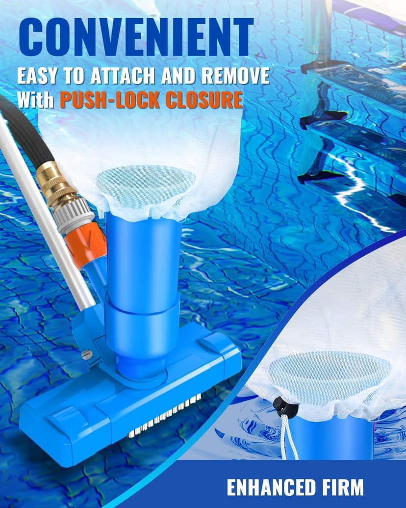 Portable Pool Vacuum for Above Ground Pool, Jet Underwater Cleaner with 3 Scrub Brush, Mesh Bag and 5 Section Pole of 47", Attach to Common Garden Hose, Light Blue
