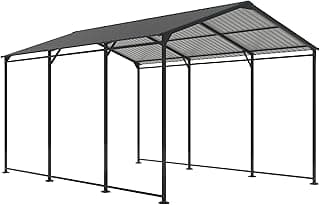 10x15 FT Carport with Galvanized Steel Roof, Heavy Duty Metal Carport Canopy, Waterproof Metal Car Tent Garage Outdoor Storage Shed for Pickup, Boat, Car and Tractors, Grey