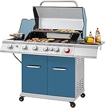 Royal Gourmet GA5403B 5 Burner Propane Gas Grill with Side Burner & Rear Burner, Cabinet Style Design BBQ Grill with 74,000 BTUs Output for Barbecue Grilling & Backyard Cooking, Blue