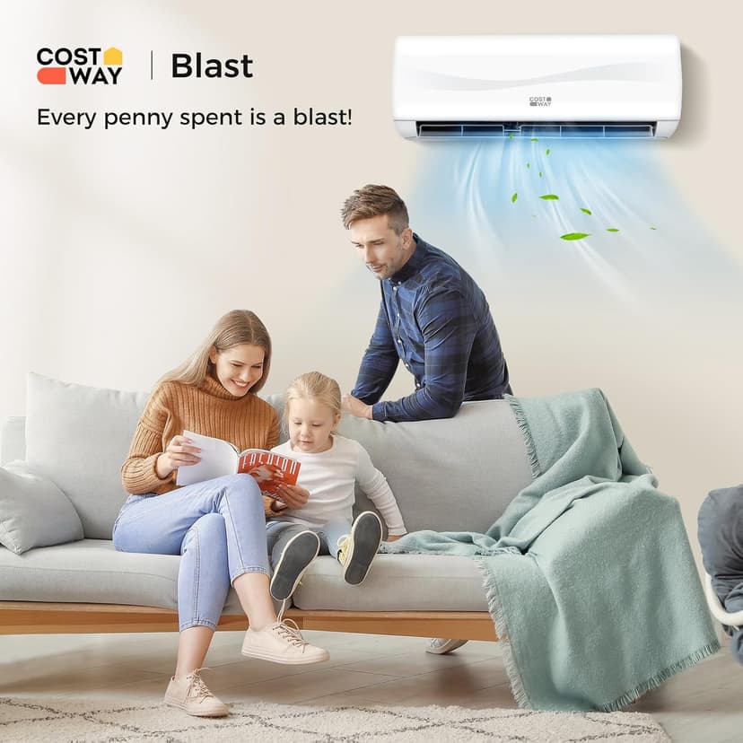 COSTWAY 9000BTU Mini Split Air Conditioner& Heater, 17 SEER2 208-230V Wall-Mounted Ductless AC Unit Cools Rooms up to 450 Sq. Ft, Energy Efficient Inverter AC with Heat Pump (Blast Series)