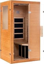 Real Relax Far Infrared Sauna Room 1 Person, Compact Hemlock Wooden Indoor Home Sauna Room with 950W 6pcs Low EMF Heating Plates