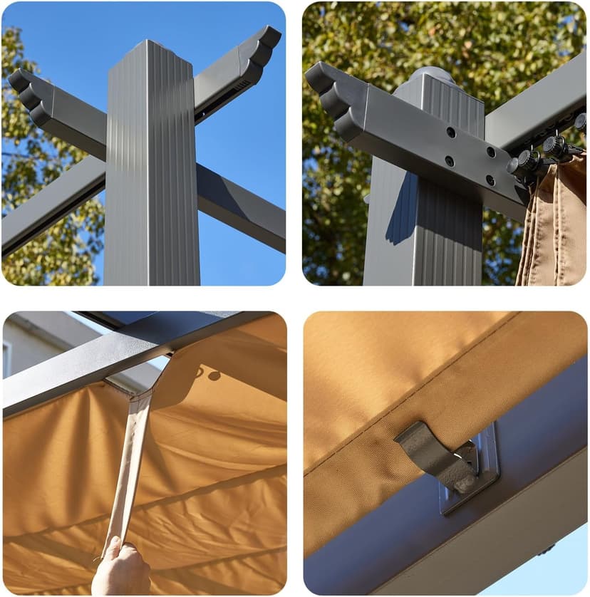 EROMMY Outdoor Retractable Pergola 12' x 20', Outdoor Aluminum Freestanding Shelter with Adjustable Sun Shade Canpoy for Patios, Beige