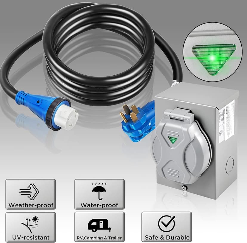 50 Amp Generator Cord and Power Inlet Box, 15FT Generator Cords 50 Amp,125V/250V Generator Power Cord NEMA14-50P/SS2-50R Twist Lock Connector