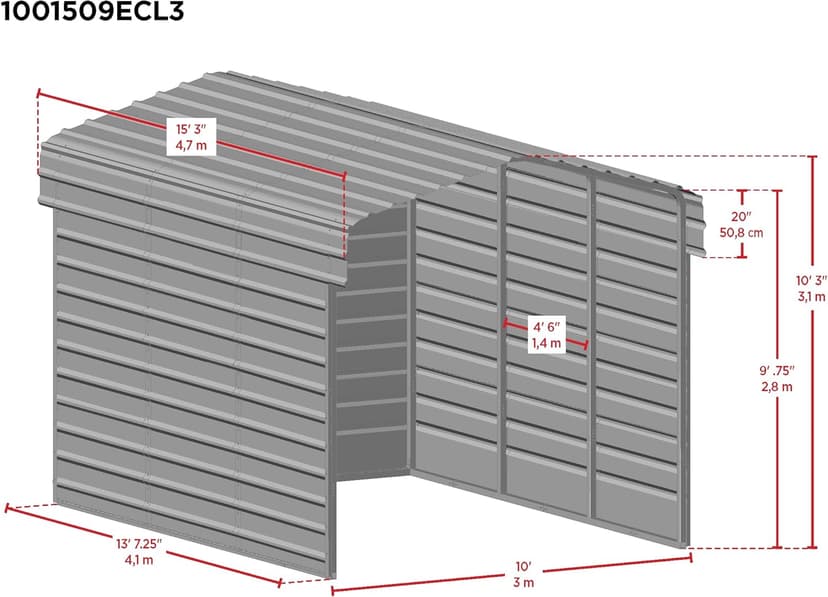 Arrow 10x15x9 3 Sided Carport Charcoal