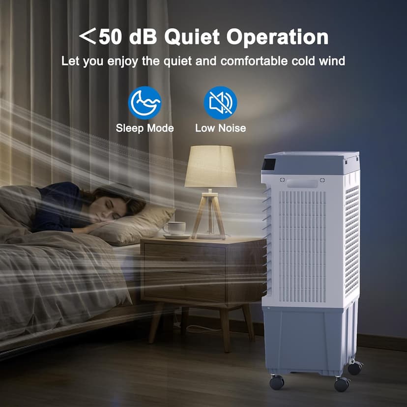 Swamp Cooler,1800CFM Portable Evaporative Air Cooler,Cooling Fan for Room Garage Patio,5.3 Gal Water Tank,3 Speeds,4 Ice Boxes,12H Timer,Remote