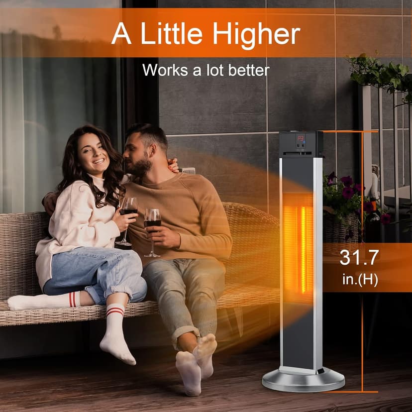 Electric Patio Heater for Outdoor Use, Infrared Heater w/Remote, Auto Shut Off, 500/1000/1500W Radiant Heater, Super Quiet 3s Instant Warm Vertical Space Heaters for Indoor Use Large Room
