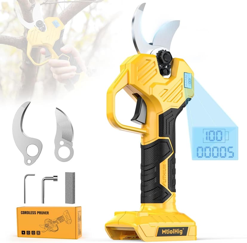 Cordless Electric Pruning Shears: 1.5-2 Inch Portable Pruning Shears for DeWalt 20V Battery (No Battery) - Garden Pruners Tool with LCD Display & SK7 Blades for Tree, Branch, and Grass Trimming