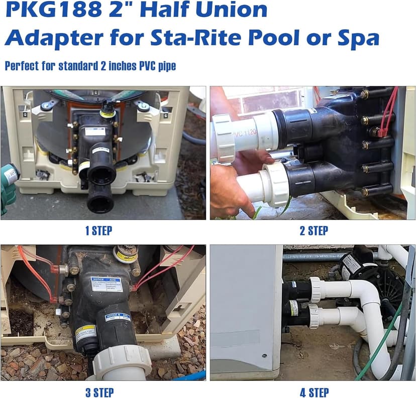 2" Half Union Adapter Replaces Pentair PKG188 Half Union Adapter, Fits Pentair Sta-Rite Heater and Salt Water Chlorinator Cell, Pool & Spa Replacement Parts, 2 Pack