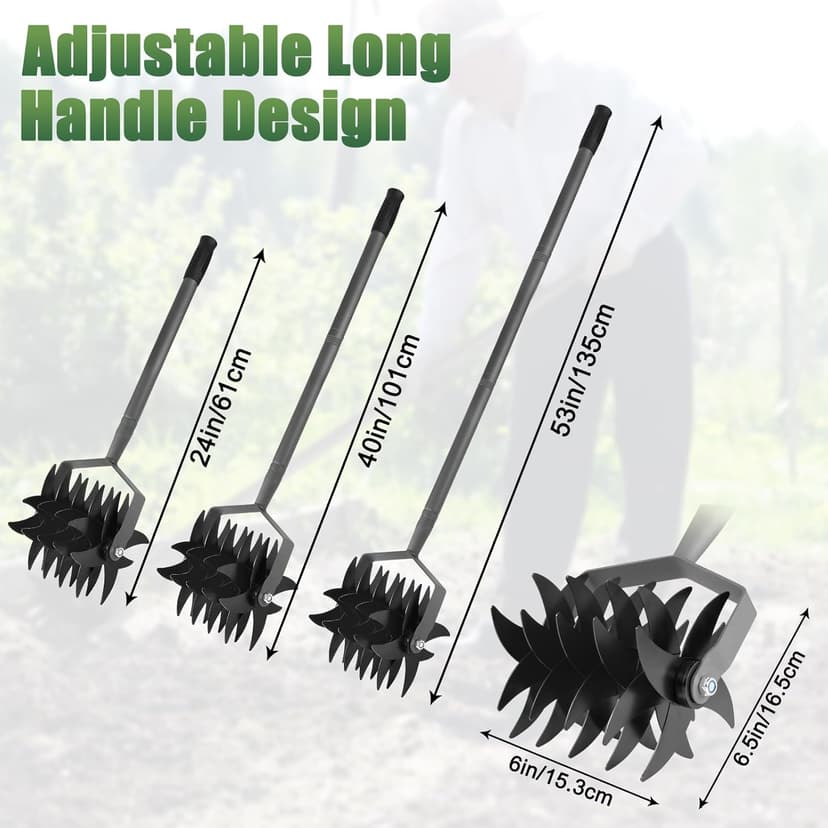 Rotary Cultivator Tool,Adjustable Garden Cultivator,Long Handle Garden Hand Tiller Cultivator,Garden Cultivator for Soil or Reseeding Grass,All Metal Rotary Tiller for Aerate, Weed, in Garden Lawn