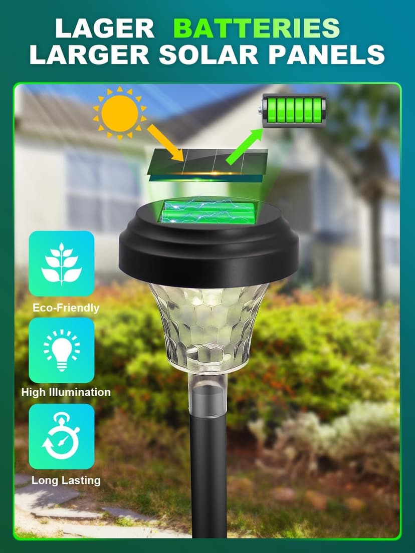 Solar Pathway Lights 8 Pack, Outdoor Solar Yard Lights, RGB Color Changing+Warm White, IP67 Waterproof for Garden Path Backyard Christmas Lawn Landscape Decorative