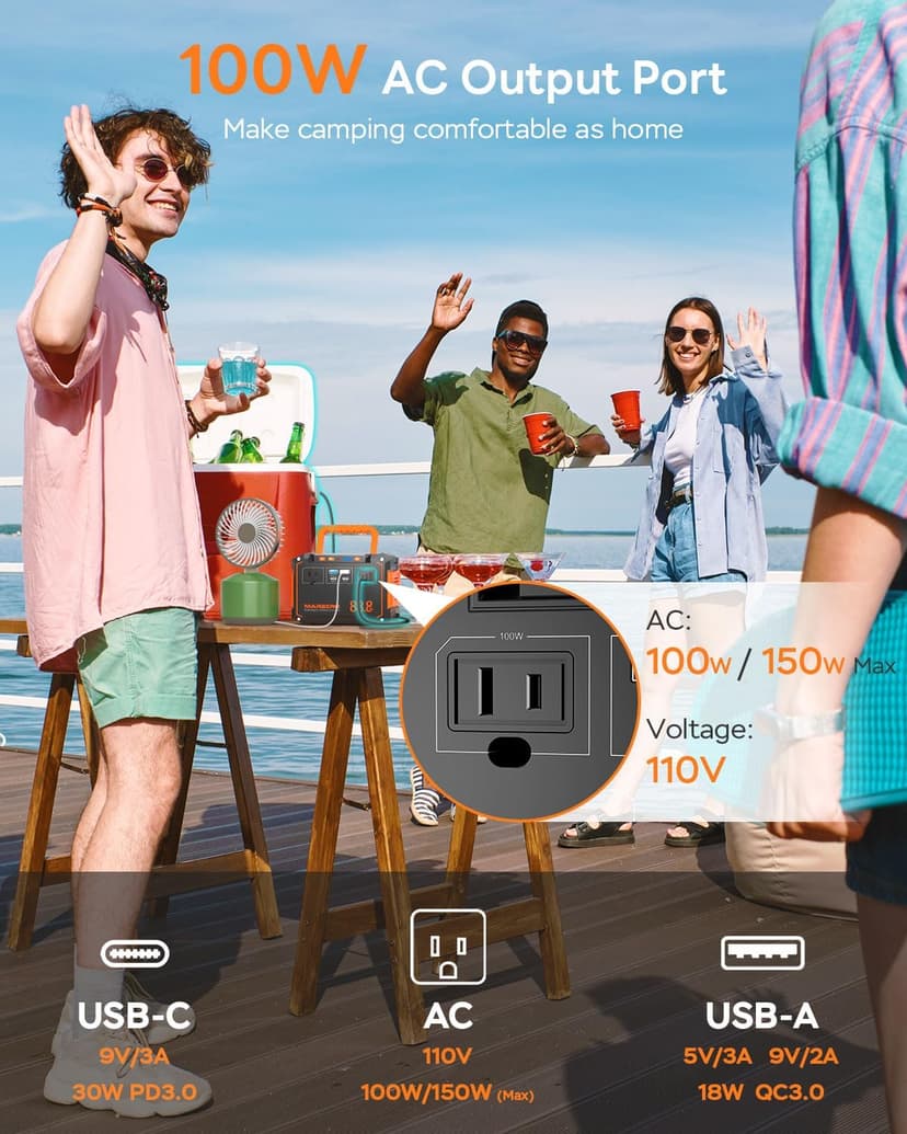 MARBERO Portable Power Station 88.8Wh Solar Generator 150W Peak Lithium Battery Backup Power Bank with LED Light for Home Outdoor Travel Emergency RV Off-Grid Living (Solar Panel Optional)