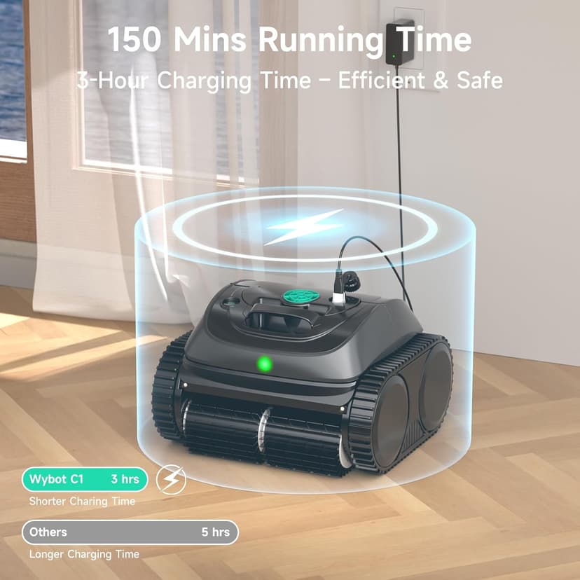 (2025 Upgrade) WYBOT C1 Robotic Pool Vacuum for Inground Pools, 150min Runtime Cordless Pool Cleaner, 4-in-1 Wall & Waterline Cleaning Up to 1,614Sq.ft, Smart Navigation, App Support