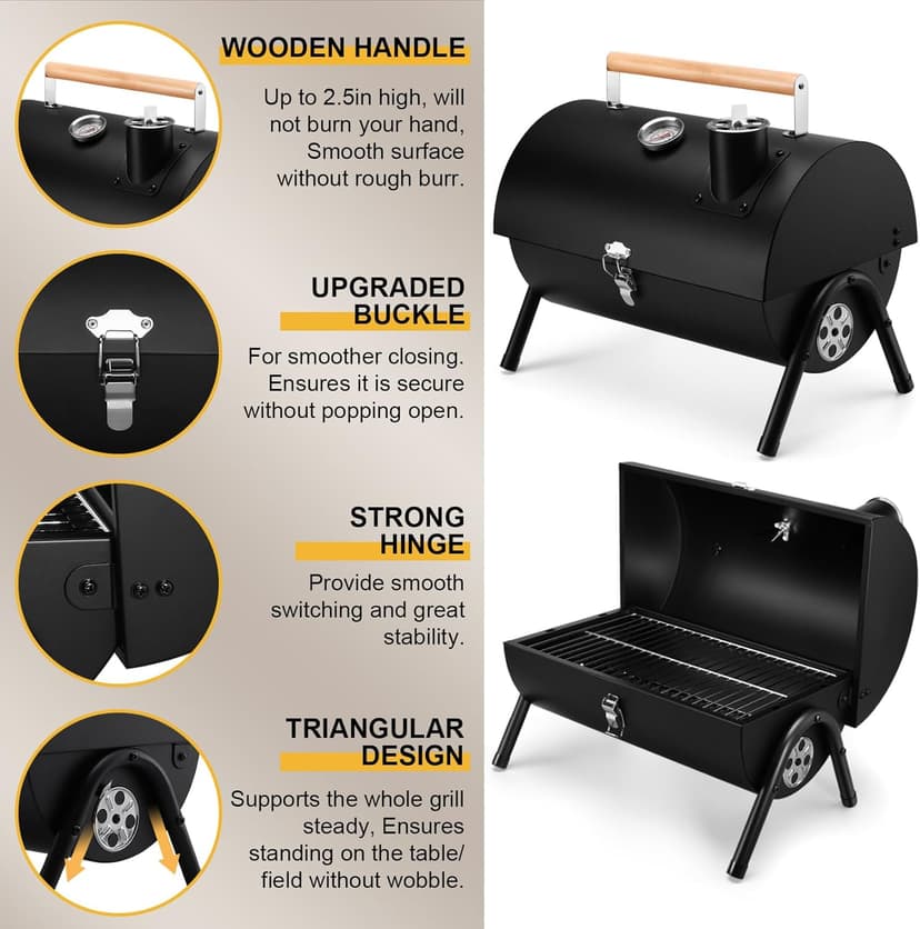 Joyfair Portable Charcoal Grill Set, Small Tabletop Barbecue Grill with Accessories Tools for Outdoor Camping BBQ Grilling Backyard Party Cooking, Heavy Duty & Innovative Design, Thermometer & Chimney
