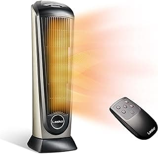 Lasko Oscillating Ceramic Tower Space Heater for Home with Adjustable Thermostat, Timer and Remote Control, 22.5 Inches, Grey/Black, 1500W, 751320