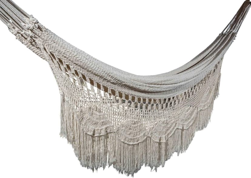 Handmade Macrame Hammock - Mayan, Matrimonial, Double, Brazilian - 100% Natural Cotton - King, Off-White