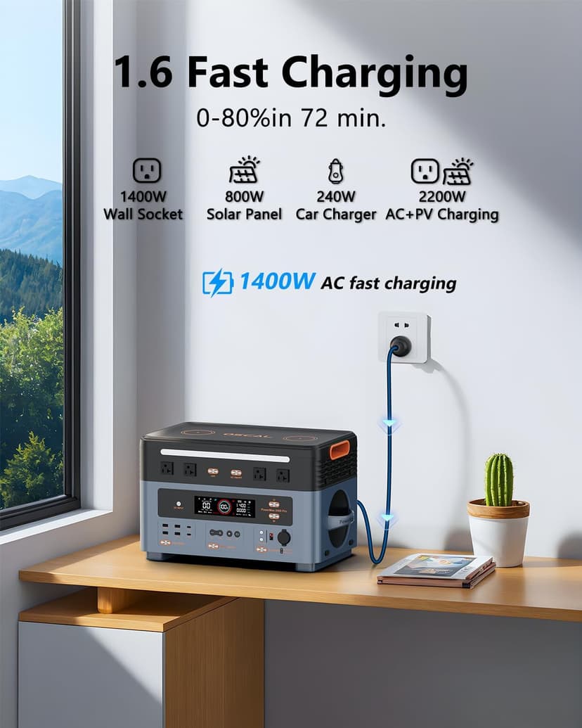 OSCAL 2400W Solar Generator, 1872Wh Solar Power Station with 4 AC Outlets (5000W Peak), 1.45H Full Charging, APP Control Emergency Power Station for Home, Camping & RVs, Battery Backup