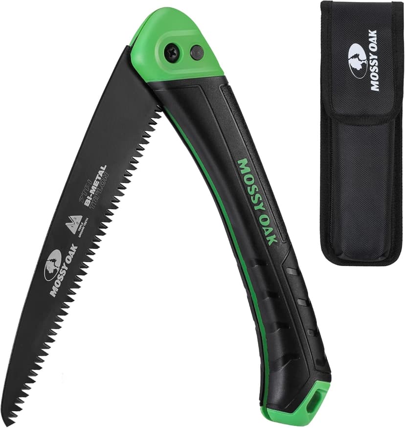 MOSSY OAK Folding Saw - 7 Inch Pruning Hand Saw with Pouch, D6A & M2 Bimetal Saw Blade, Hunting Saw Foldable for Deer, Tree, Wood, and Limb Cutting