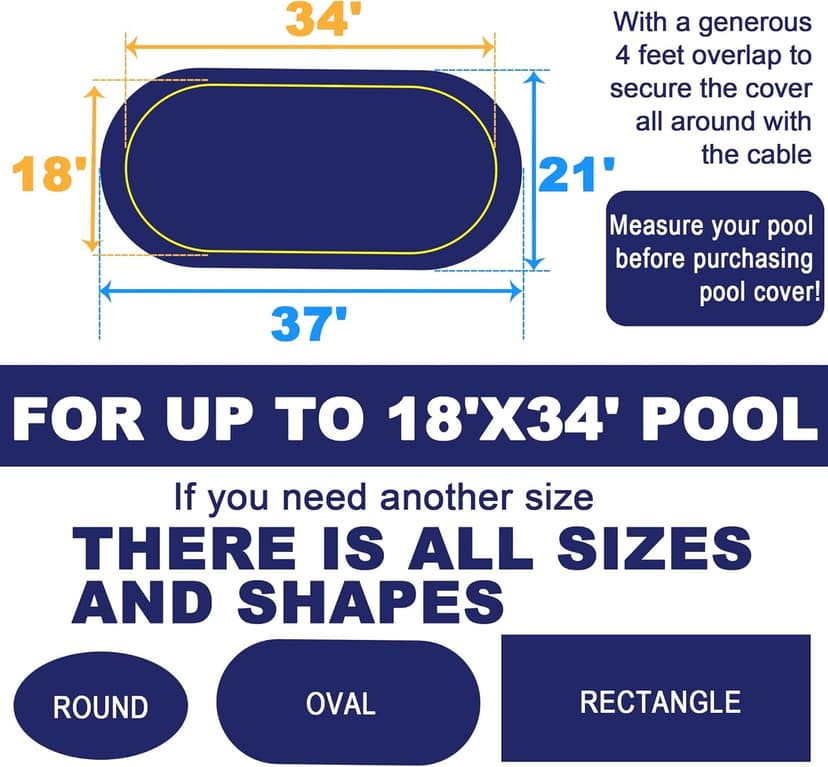 STARPYNG-Round Swimming Pool Cover, 5mil,Navy Blue and Black,Winter Underground Pool Cover,Easy Install, UV Protection,Water Proof Oval(Pool Size:19x28FT,Cover Size: 16x25FT)