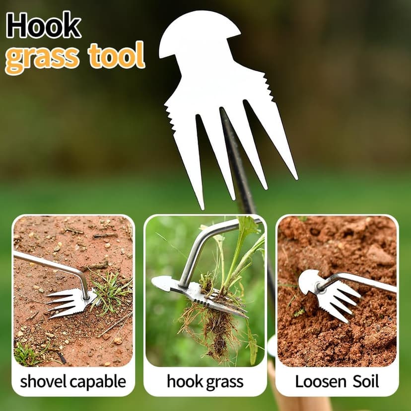 Weed Puller Tool，2024 New Garden Weeder Tool Stainless Steel Hand Weeder Tool,4 Teethes Dual Purpose Weed Remover Tool Weeding Tools for Gardening (Rubber Handle)