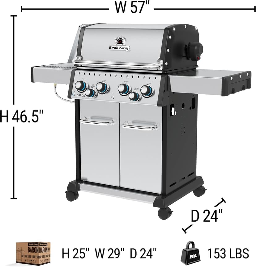 Broil King 875944 Baron S 490 Pro IR, Liquid Propane (LP), Stainless Steel, Black