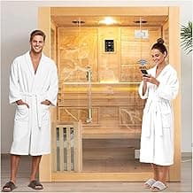 Smartmak Wood Home Steam Sauna, 2 or 3 Person Canadian Hemlock Traditional Luxurious Wooden Indoor Spa Room, with 3.5 kw Heater, WiFi Control, Speaker, Rocks, Water Bucket, Spoon, Sky Lights